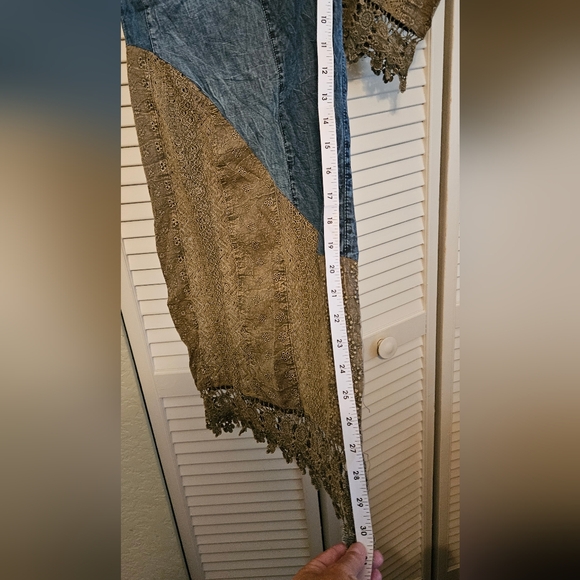 Boho Cotton Pattern Color Block Flair Pants w/Lace. INSEAM ALMOST 15 IN. IL - Picture 10 of 13